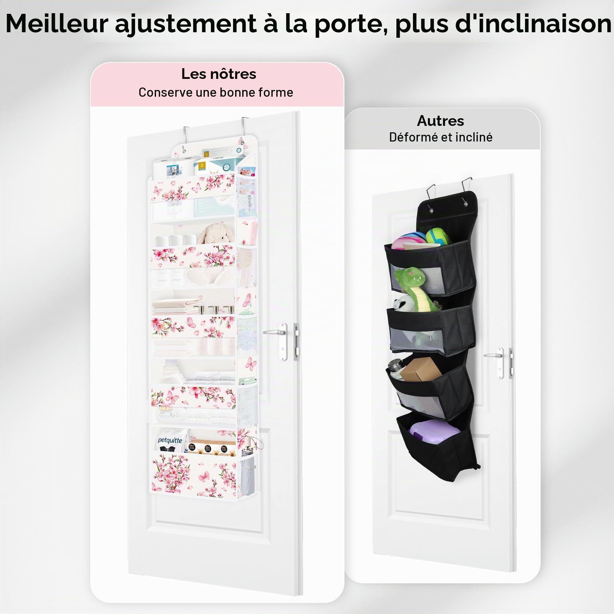 Clastyle Organisateur Suspendu Tissu Fleur Rangement Suspendu Femme Filles pour Jouet Couche Vêtement Étagère Suspendue Porte pour Chambre Salle de Bain Pantry, Fleur de Cerisier, 5 Compartiments