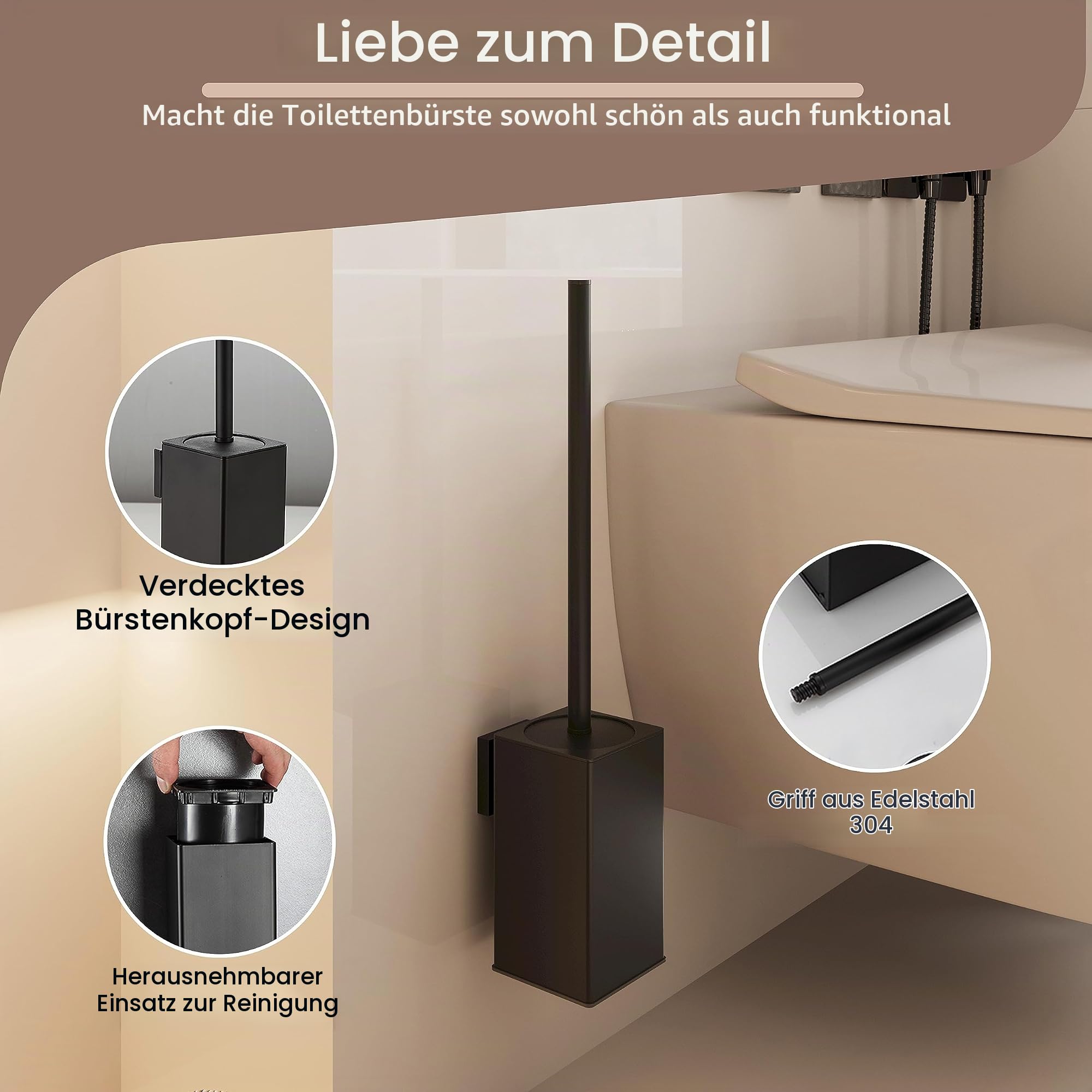 bgl WC-Bürstenhalter zur Wandmontage, 2 Stück Verpackt, Matt Schwarz Toilettenbürste, Metall