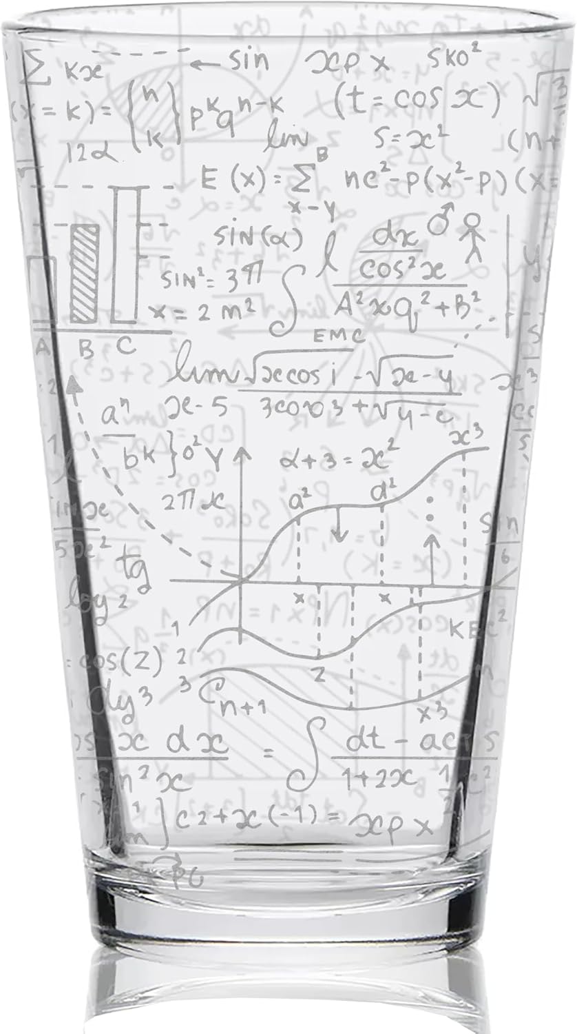 MATH EQUATIONS Engraved Pint Glass | Great Gift for Geeks, Nerds, Teachers and Students | Unique STEM and Mathematics Algebra Calculus Geometry Trigonometry Beer Decor