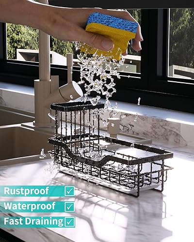 Miniatura 3 de HapiRm Organizador de fregadero multifuncional con soporte para cepillo desmontable, organizador de fregadero de cocina con bandeja de drenaje