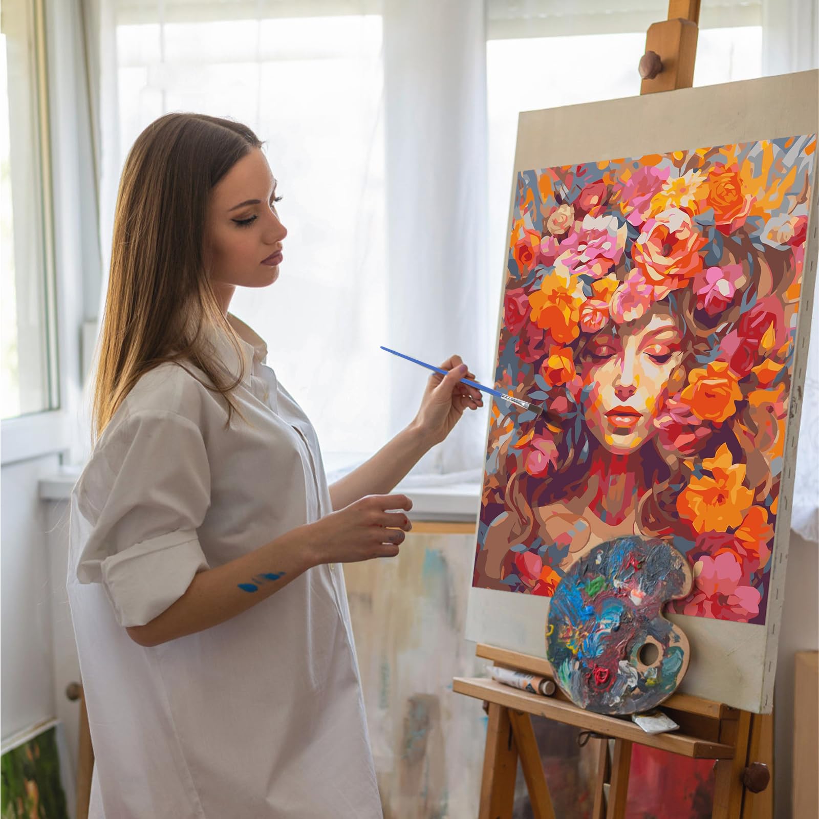Kits de pintura por números para adultos, pintura por números, flores, colorido, pintura por números con pinturas y pinceles, pintura al óleo de bricolaje por números, decoración del hogar (sin marco