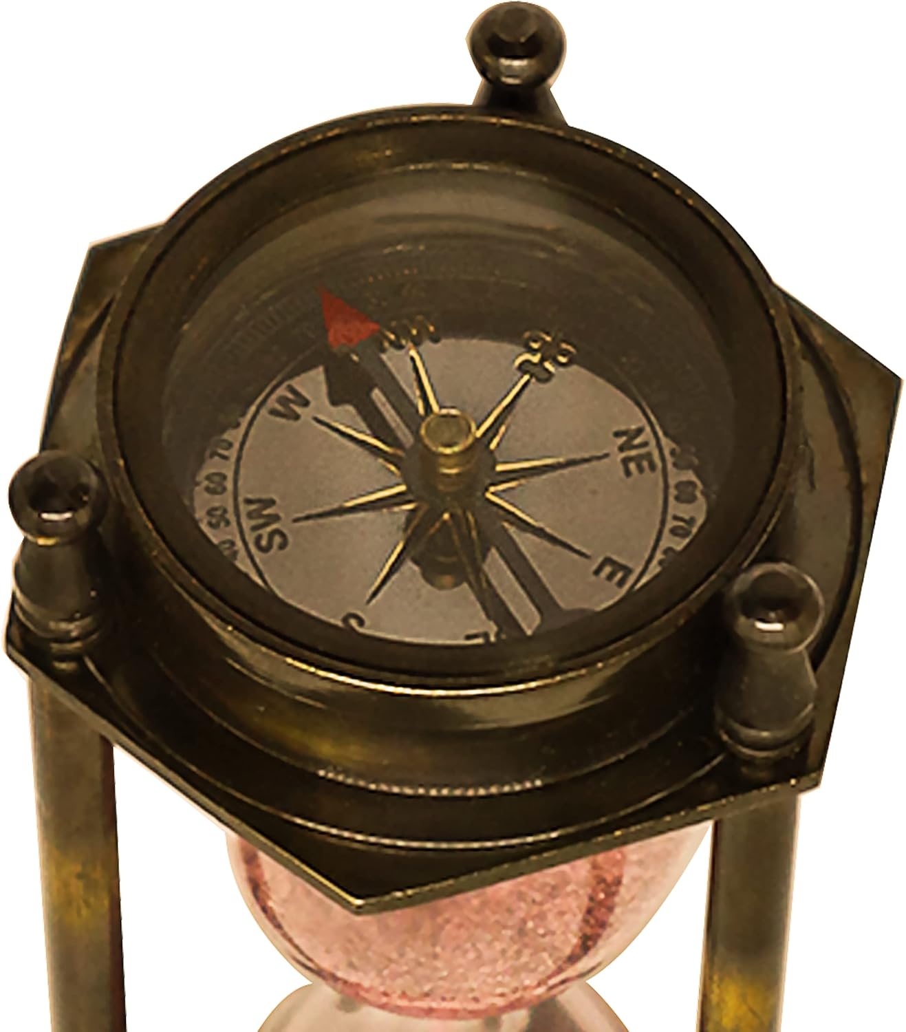 Dual Face Compass with 5-Inch Antique Sand Timer Hourglass – Vintage Brass Navigation & 5-Minute Timepiece for Home Decor, Office & Desk Display – Nautical Decorative Gift for Men & Women