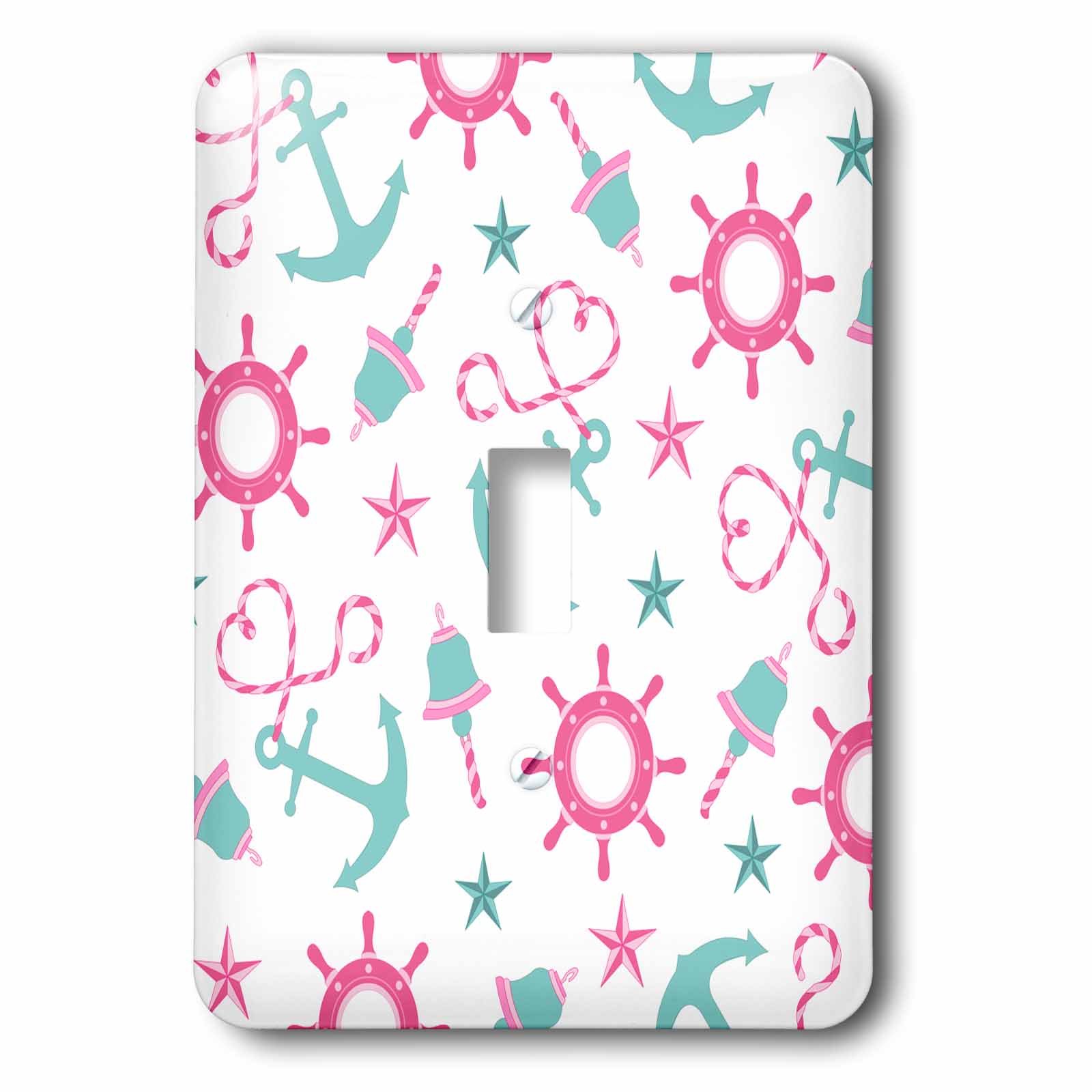 Girly Nautical Print interrupteur à bascule multicolore blanc rose bleu aqua 3dRose