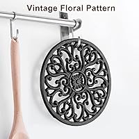 Vista 6 de 2 Pack Round Cast Iron Trivet, 6.7 Inch Heavy-Duty Trivets for Hot Dishes, Pots and Pans, with Rubber Feet Non-Slip, Rustic Cast Iron Holder for