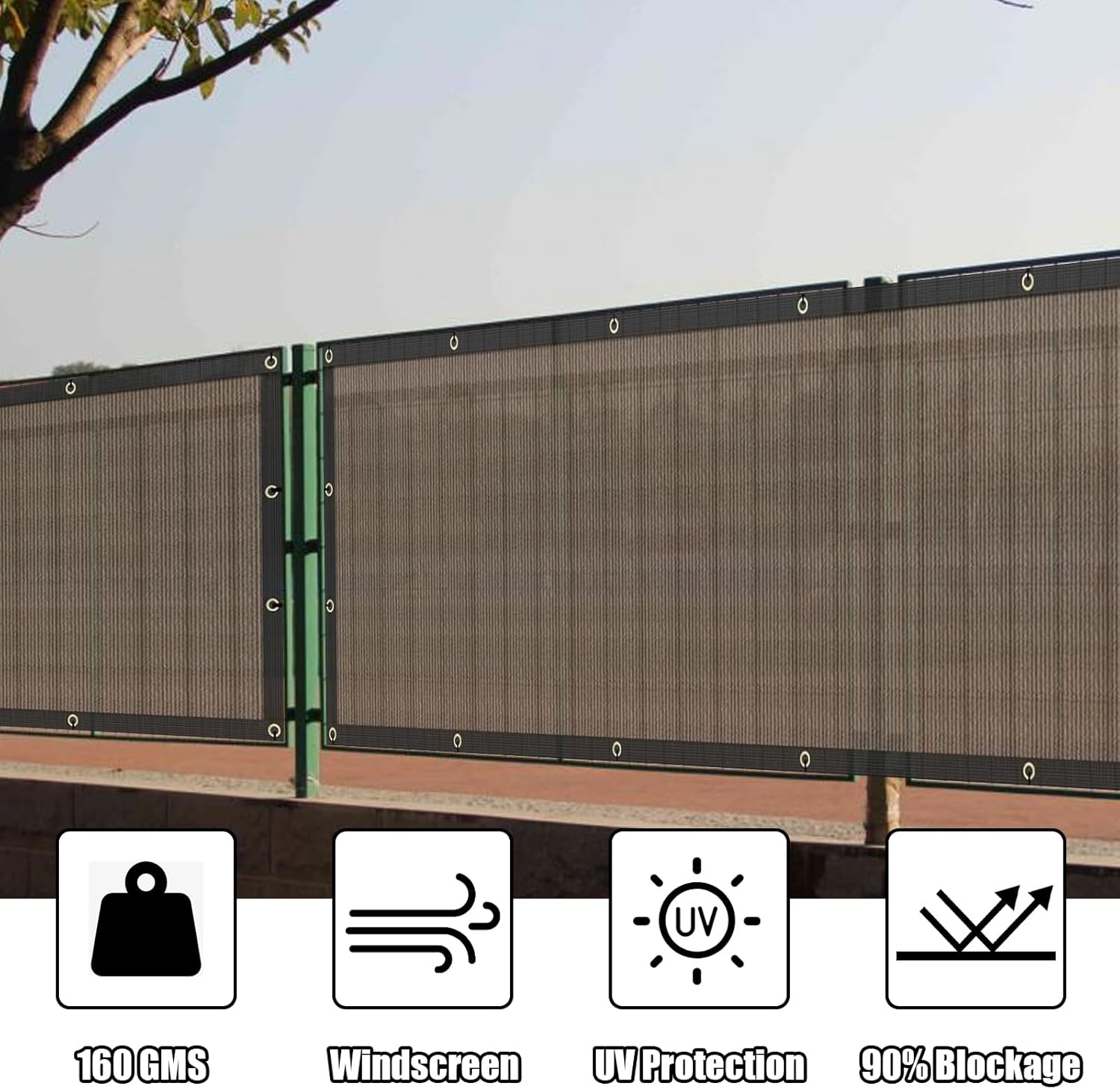 6x50FT Fence Privacy Screen, 160 GSM Outdoor Fencing Mesh Shade Net Cover 90% Blockage for Patio, Outdoor Backyard, Cable Zip Ties Included, Brown