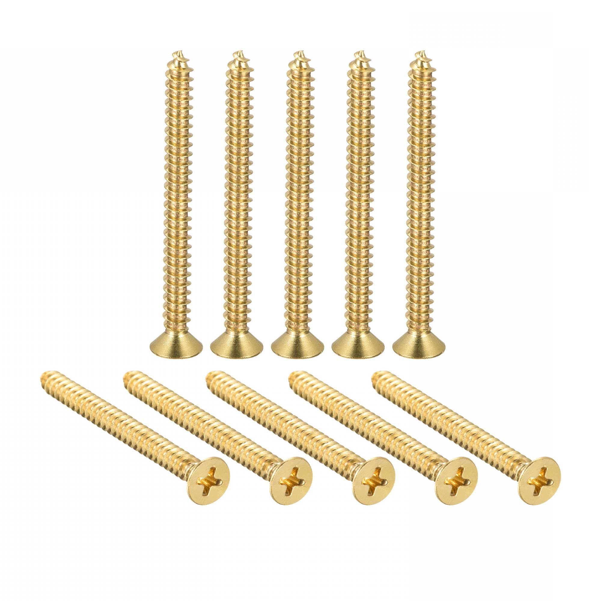 TA-VIGOR M6 Small Phillips Brass Wood Screws 60mm, Cross Flat Head Gold Plated Self Tapping Screw for Wood, Dollhouse, Jewelry Box, Guitar & Miniature Furniture 10pc