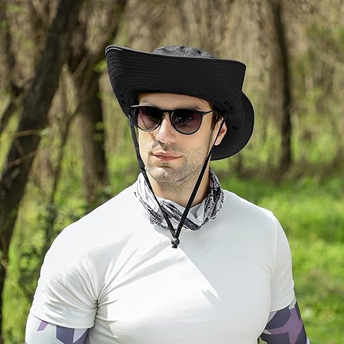 Miniatura 4 de Sombrero de pesca solar UPF 50+ para hombres y mujeres, sombrero de ala ancha con cubierta facial desmontable y solapa para el cuello