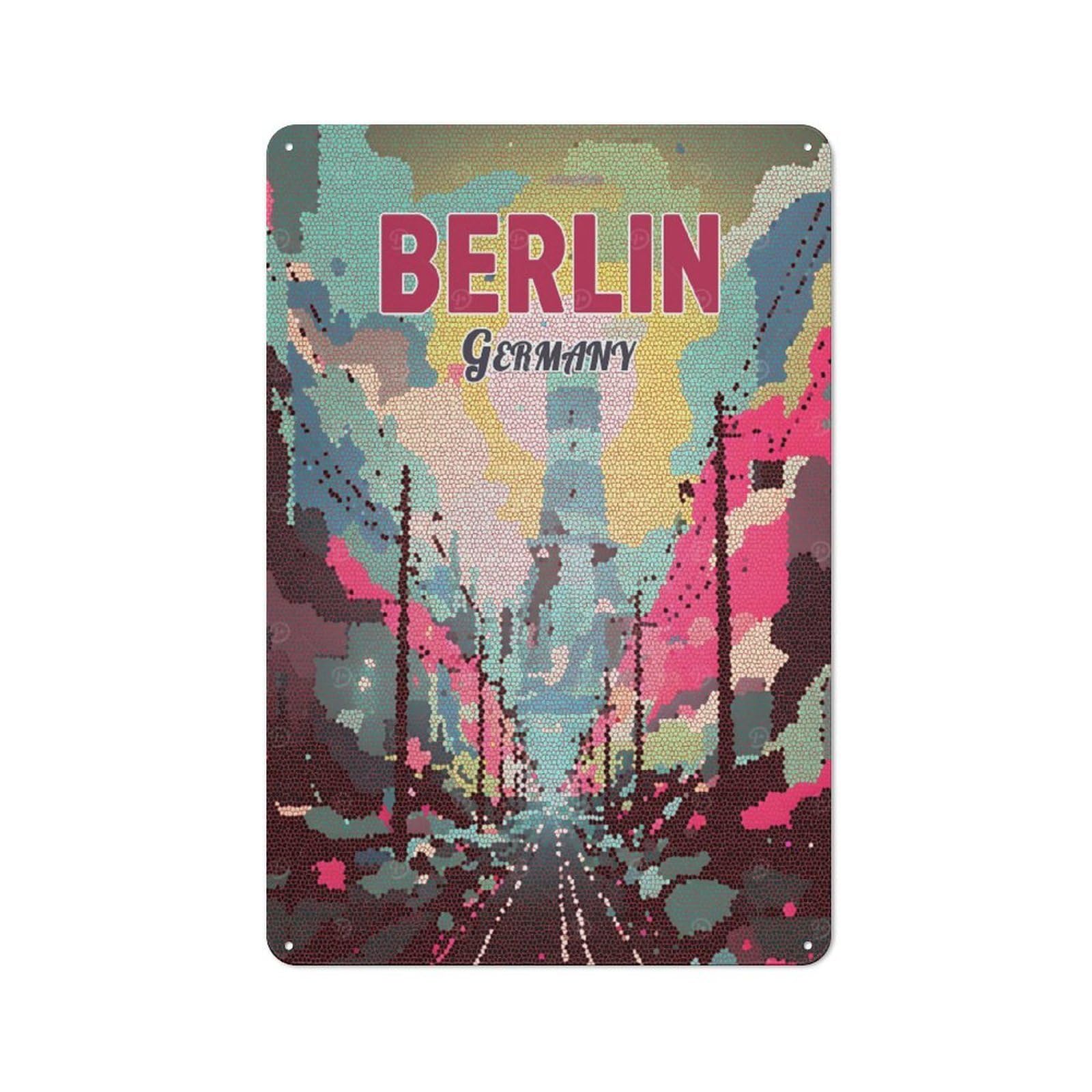 Junmoney Style-3 Berlin Germany Mosaic Travel Vintage Metal Wall Sign 30X20cm For Kitchen Or Home Bar, For Garage, Workshop And Man Cave Decoration