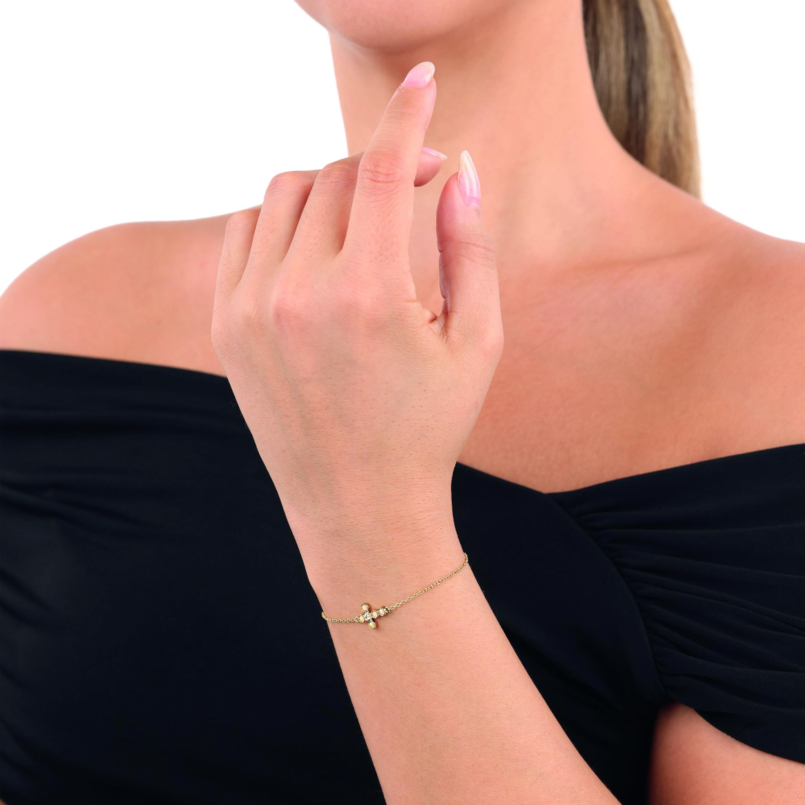 NOELANI - Bracciale da Donna in Argento 925 - Placcato Oro/Dorato - con Gemma synt e Zircone - Ciondolo a Croce "Speranza" - NOE-B0002