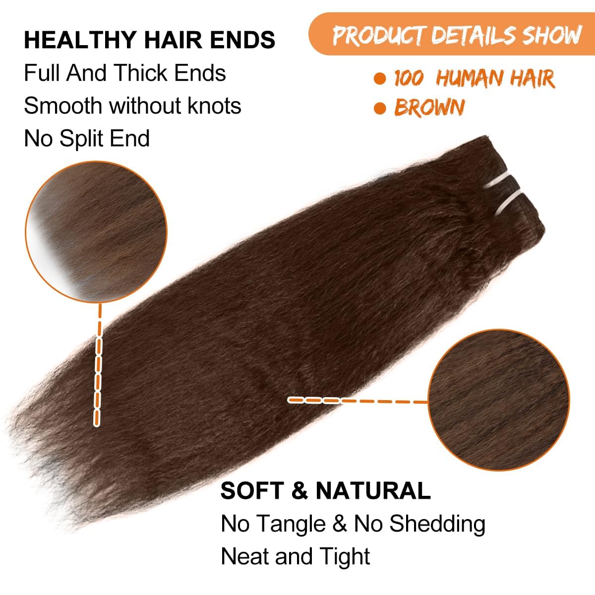 Clip in Hair Extensions Real Human Hair Clip Ins 100% Unprocessed Brazilian Virgin Hair Clip Ins Brown Kinky Straight Hair Clip ins for Women 8pcs with 20 Clips 100g Per Set (20inch)