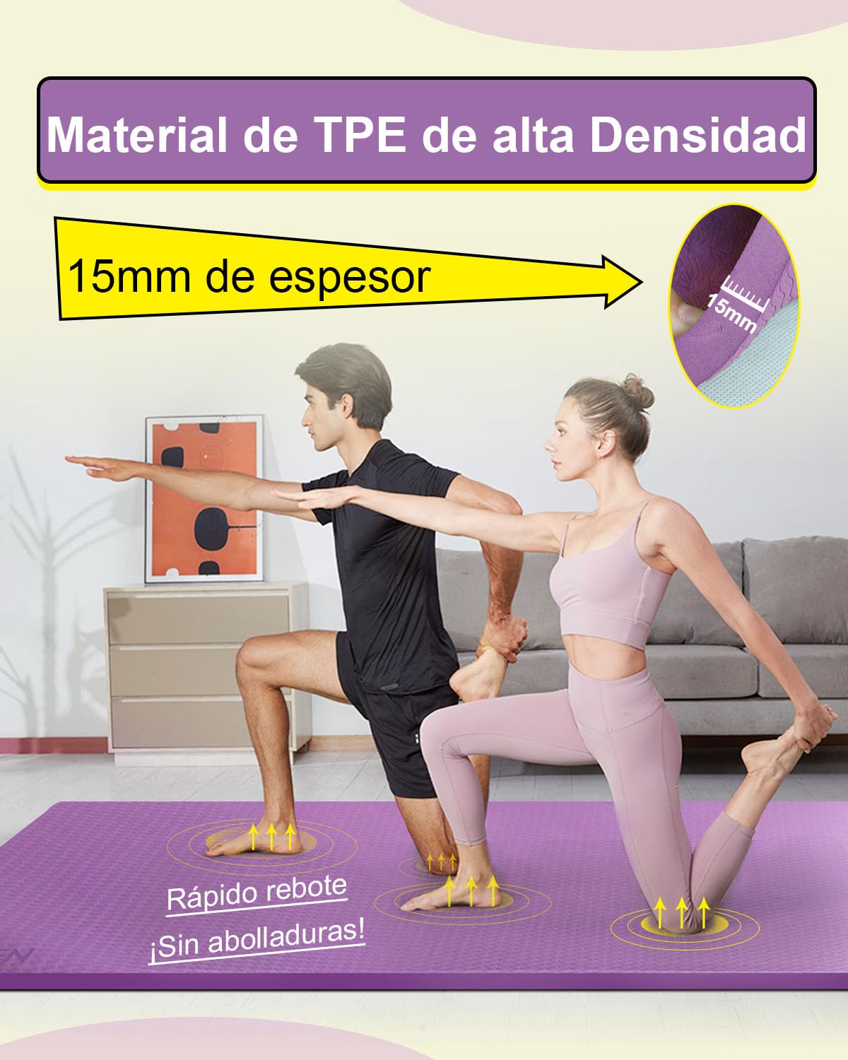 Esterilla Fitness Grande TPE 200×130cm 15mm Gruesa Esterilla Deporte XXL Esterilla Yoga Antideslizante Colchoneta Gimnasia Pilates
