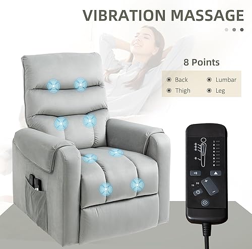 Miniatura 6 de HOMCOM Silla elevadora eléctrica, silla reclinable tapizada de terciopelo para personas mayores con masaje de vibración, control remoto, bolsillos