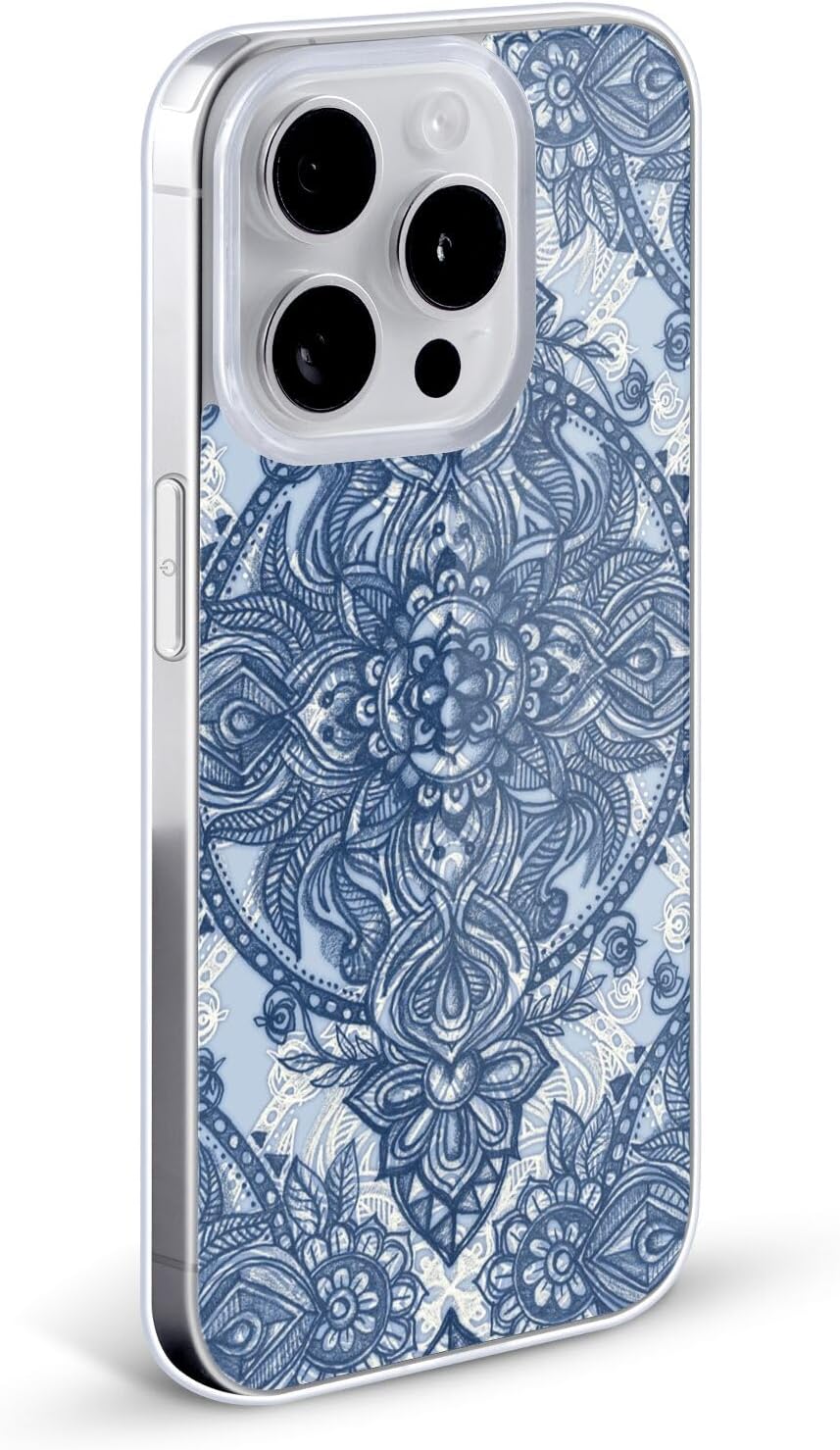 Head Case Designs Officially Licensed Micklyn Le Feuvre Denim Blue Lace Pencil Doodle Mandala 3 Gel Case [Military Grade] Compatible with Apple iPhone 12 Pro Max and Compatible with MagSafe