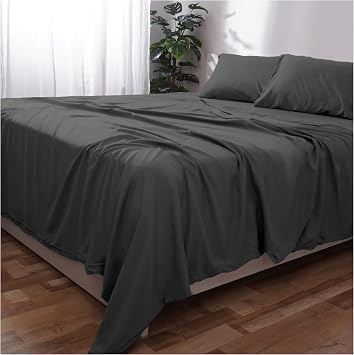 King Bed Sheet Set (Dark Grey) – Soft Brushed Microfiber Bedding with Flat Sheet, Fitted Sheet & Pillowcases – Deep Pocket, Fade Resistant, Easy Care