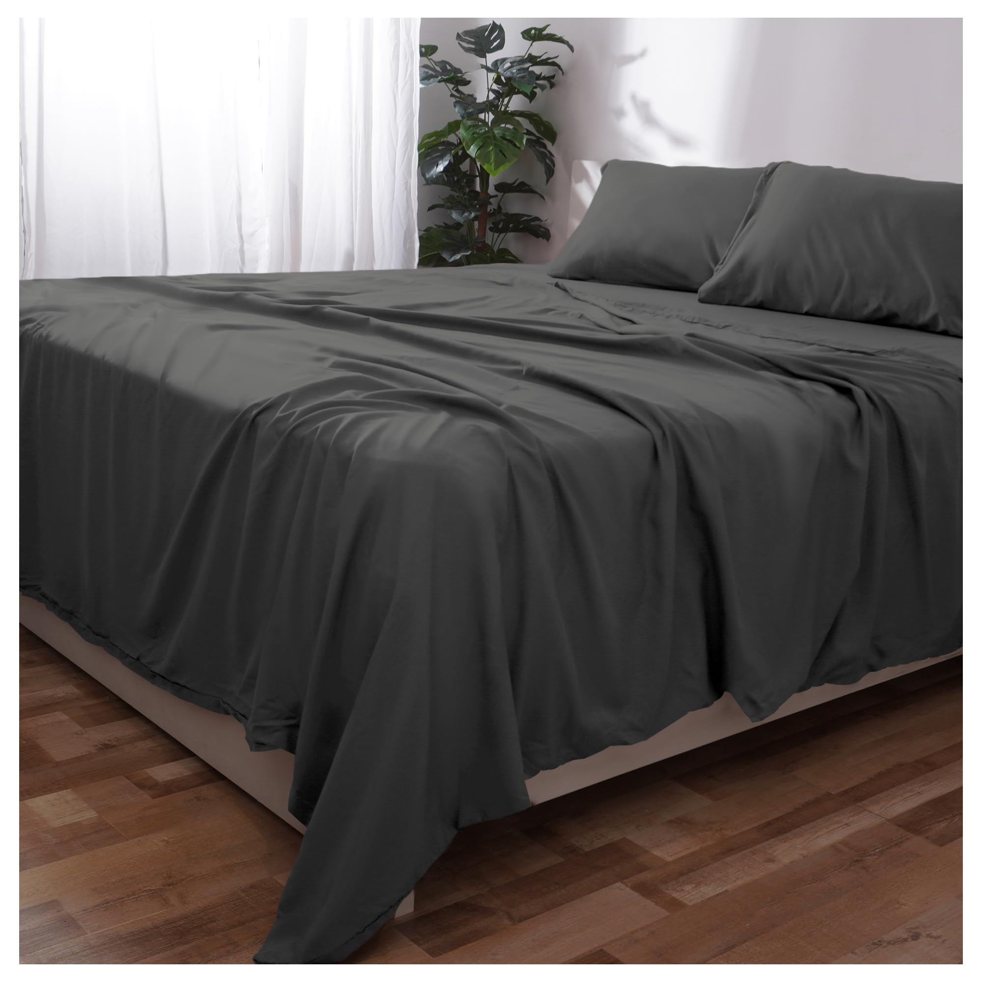 Novo Home Double Bed Sheet Set (Dark Grey) โ Soft Brushed Microfiber Bedding with Flat Sheet, Fitted Sheet & Pillowcases โ Deep Pocket, Fade Resistant, Easy Care