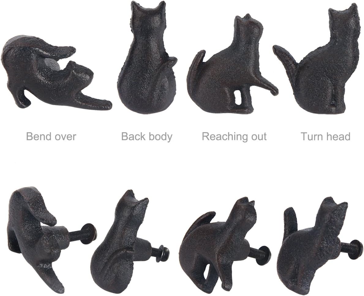 Set of 4 Cat Shape Iron Drawer Pulls Knobs for Cabinet Wardrobe Cupboard