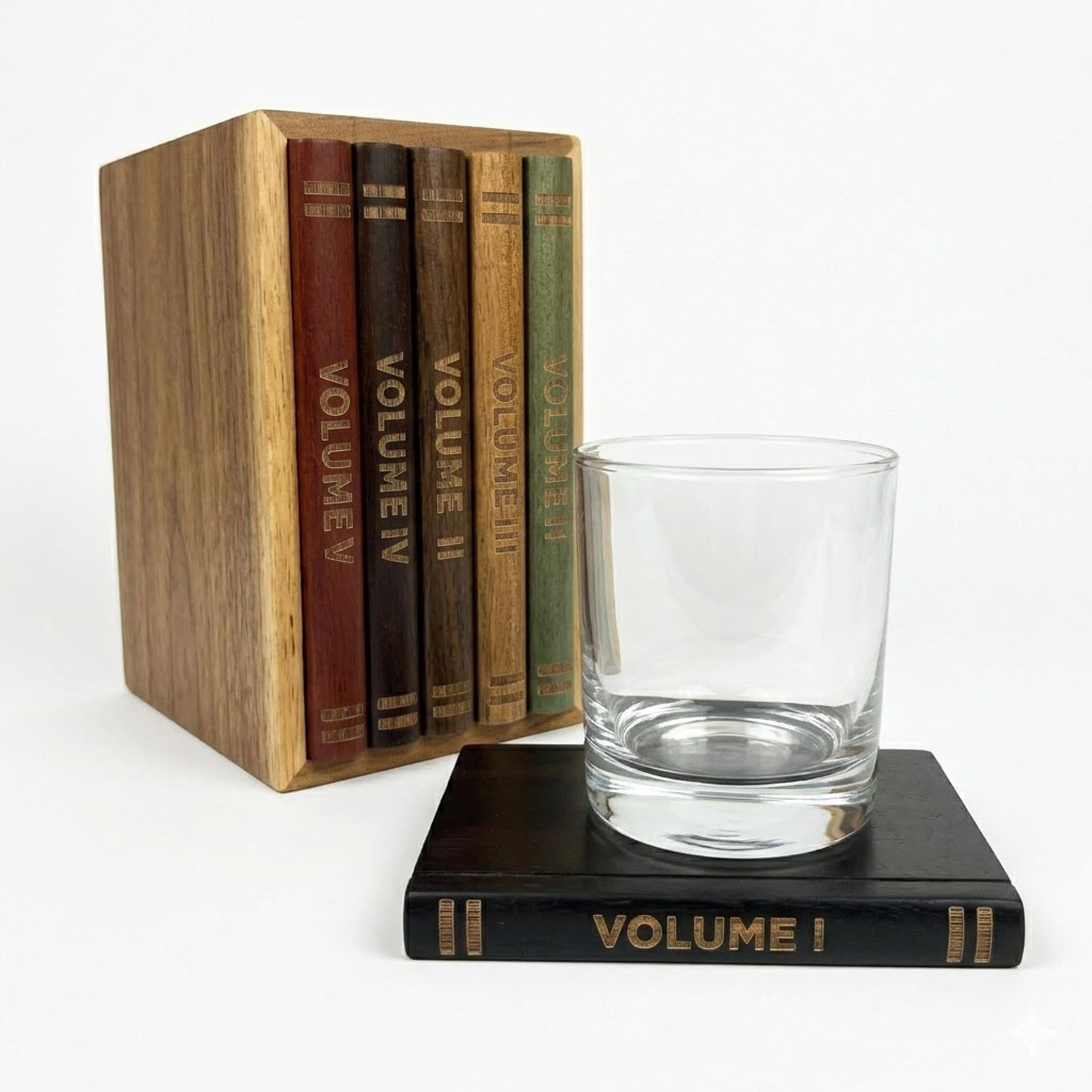 Book Coasters Zestaw 5 podstawek z drewna akacjowego, z uchwytem na napoje, do baru, filiżanki, szklanki, podstawki na stół, dekoracyjne, prezenty, 2 zestawy 5,9 x 8 x 14,5 cm