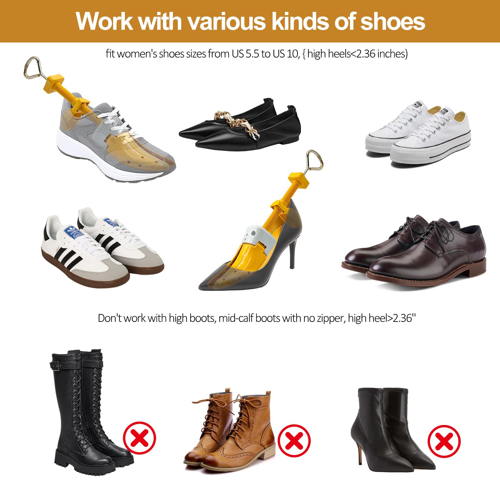 Schuhspanner für Damen und Herren mit breiten Füßen, Schuhspanner Weite und Länge verstellbar 4-Wege-Stretch