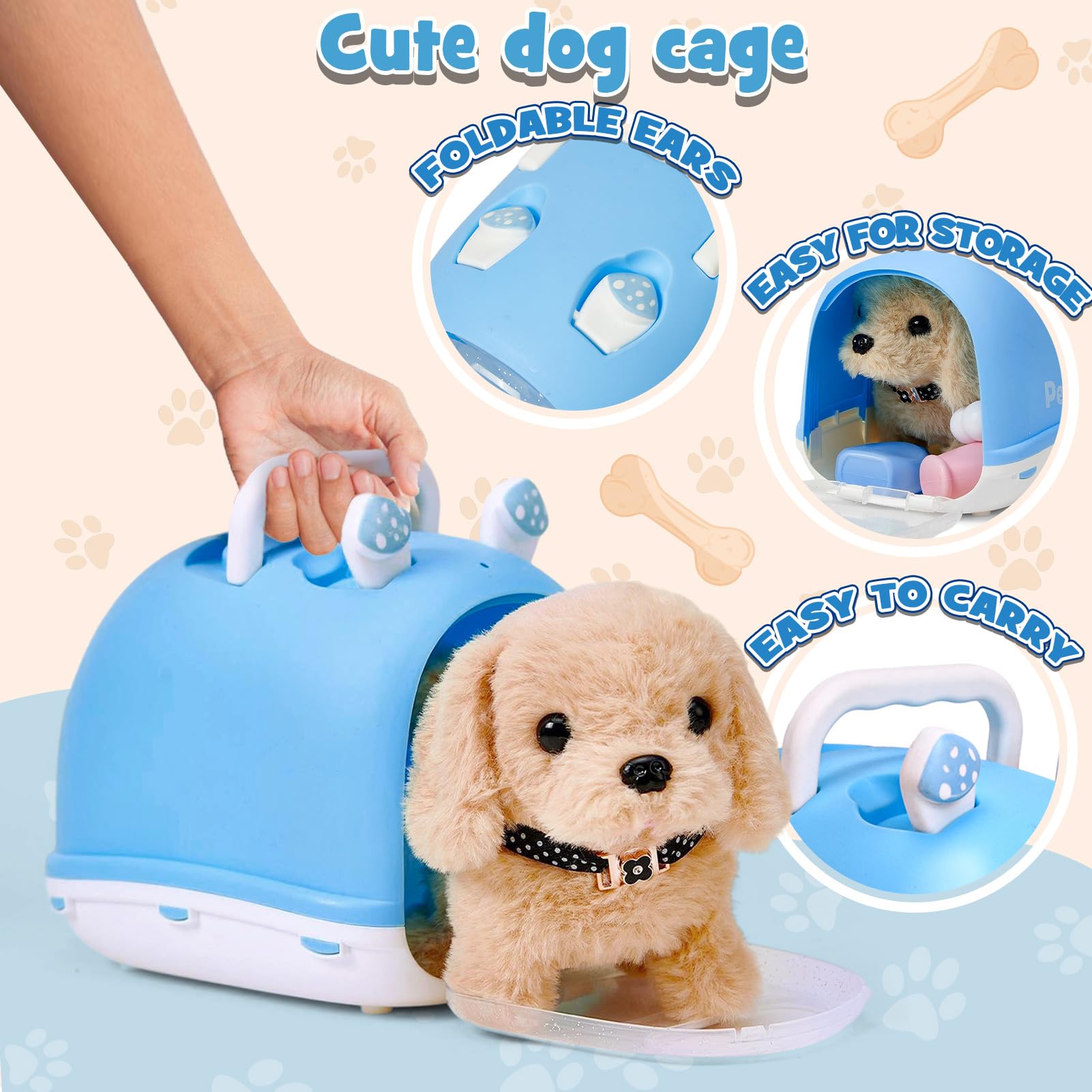 Tacobear Chien Jouet Enfant avec Mallette de Transport Manteau Laisse, Peluche Chien Robot Qui Marche et Aboie Animaux Électronique Interactif Jouet pour 3 4 5 6 Ans Fille Garçon Cadeau