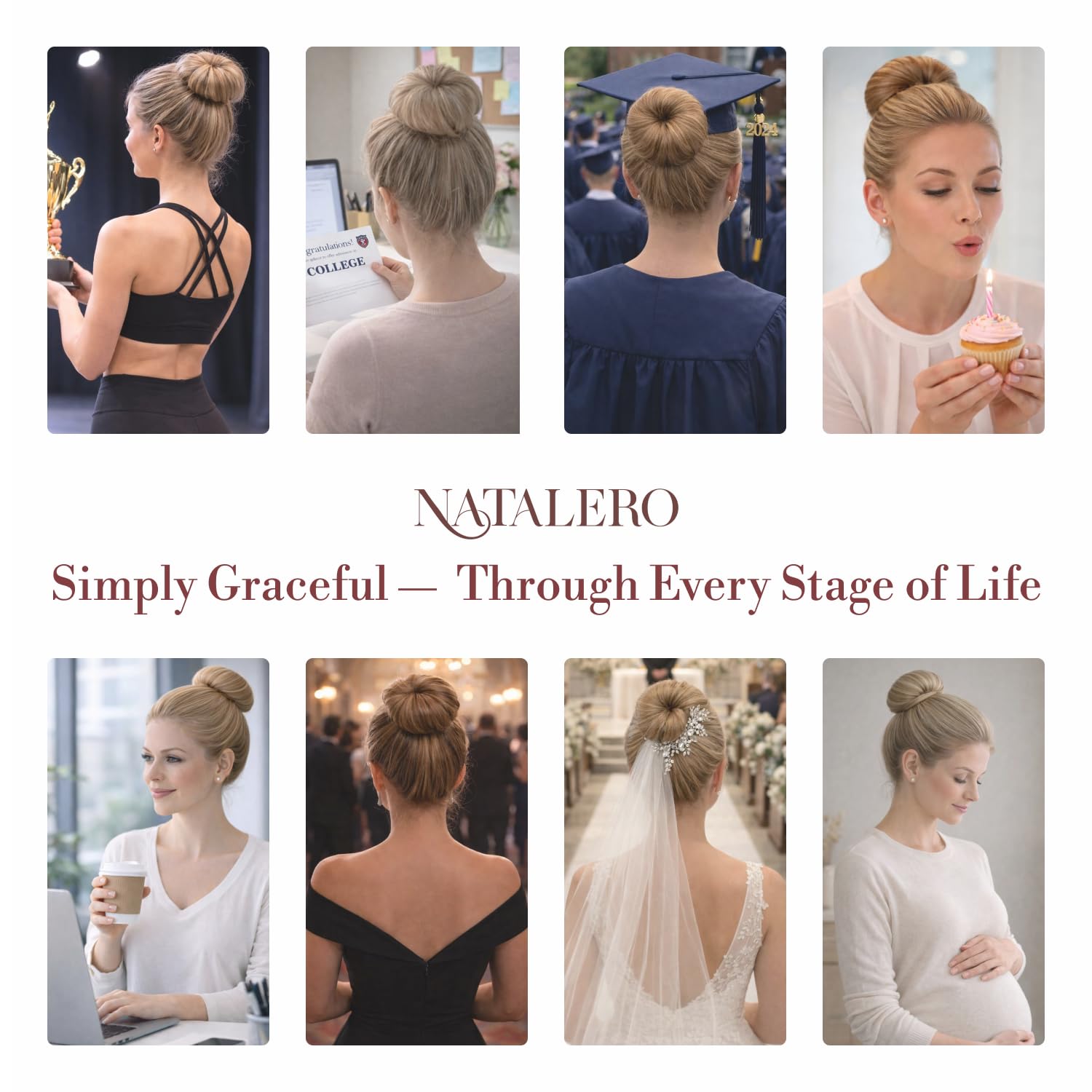 Nata Bun Hair Bun Maker for Women – Volumizing Hair Styling Set with Spirale Hair Pins for Thin and Thick Hair | Secure Style in Seconds | Hair Donut Alternative, Ballet Hair Accessories Set (Brown)