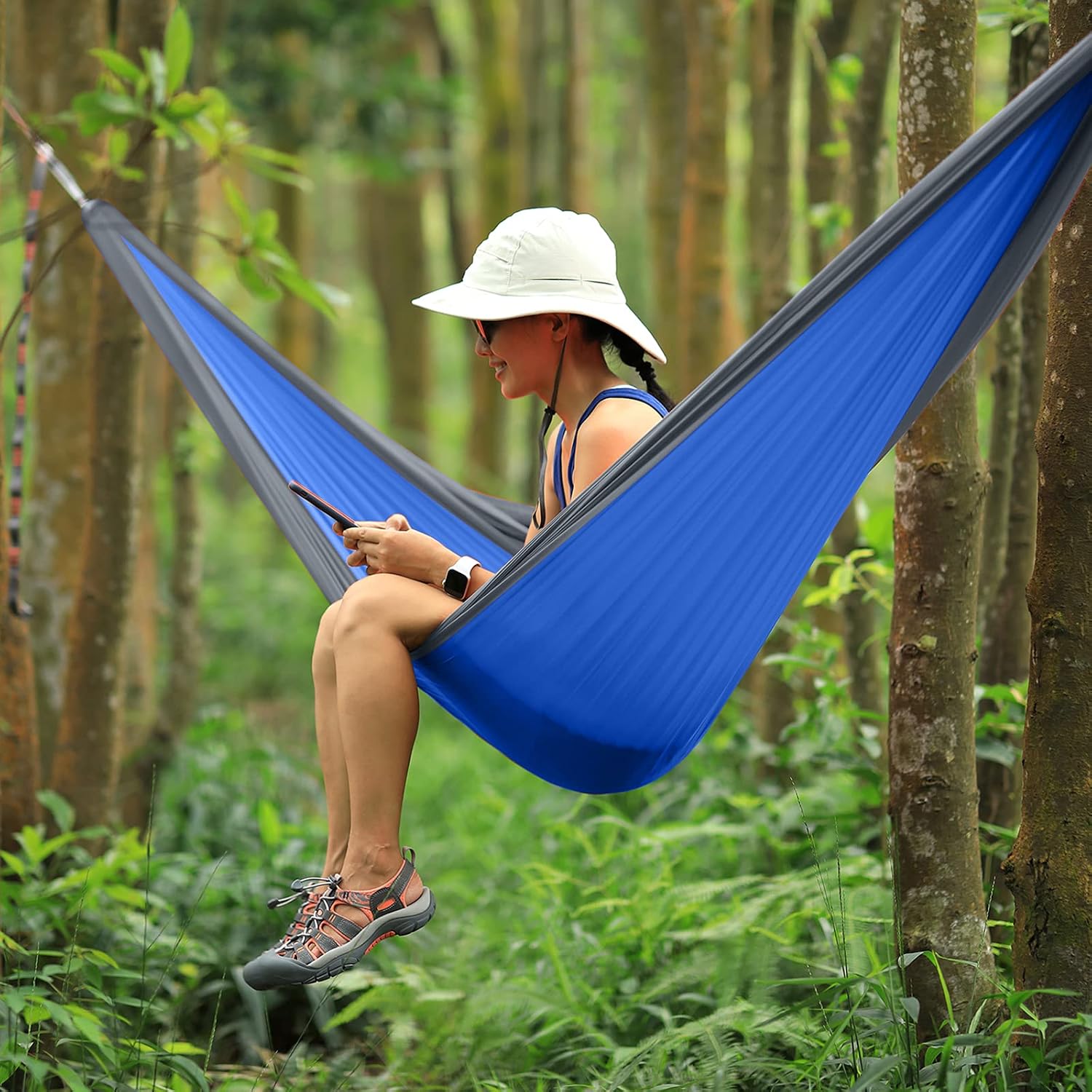 Kootek Camping Hammock Double & Single Portable Hammocks with 2 Hanging Ropes, Lightweight Nylon Parachute Hammocks for Backpacking, Travel, Beach, Backyard, Hiking