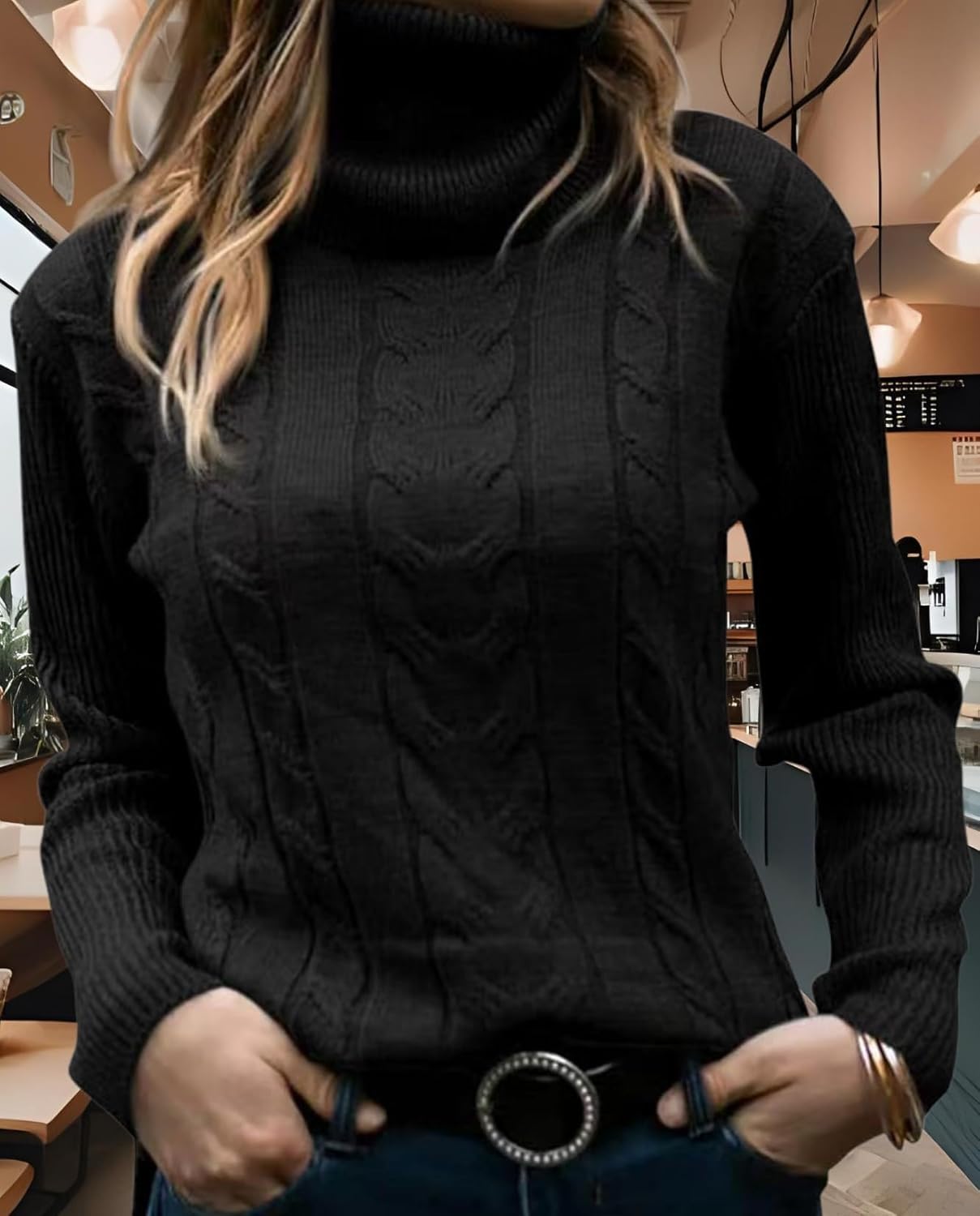 Women's Retro High Neck Pullover Sweater Long Sleeve Casual Warm Top for Vacation and Daily Wear - Image 5