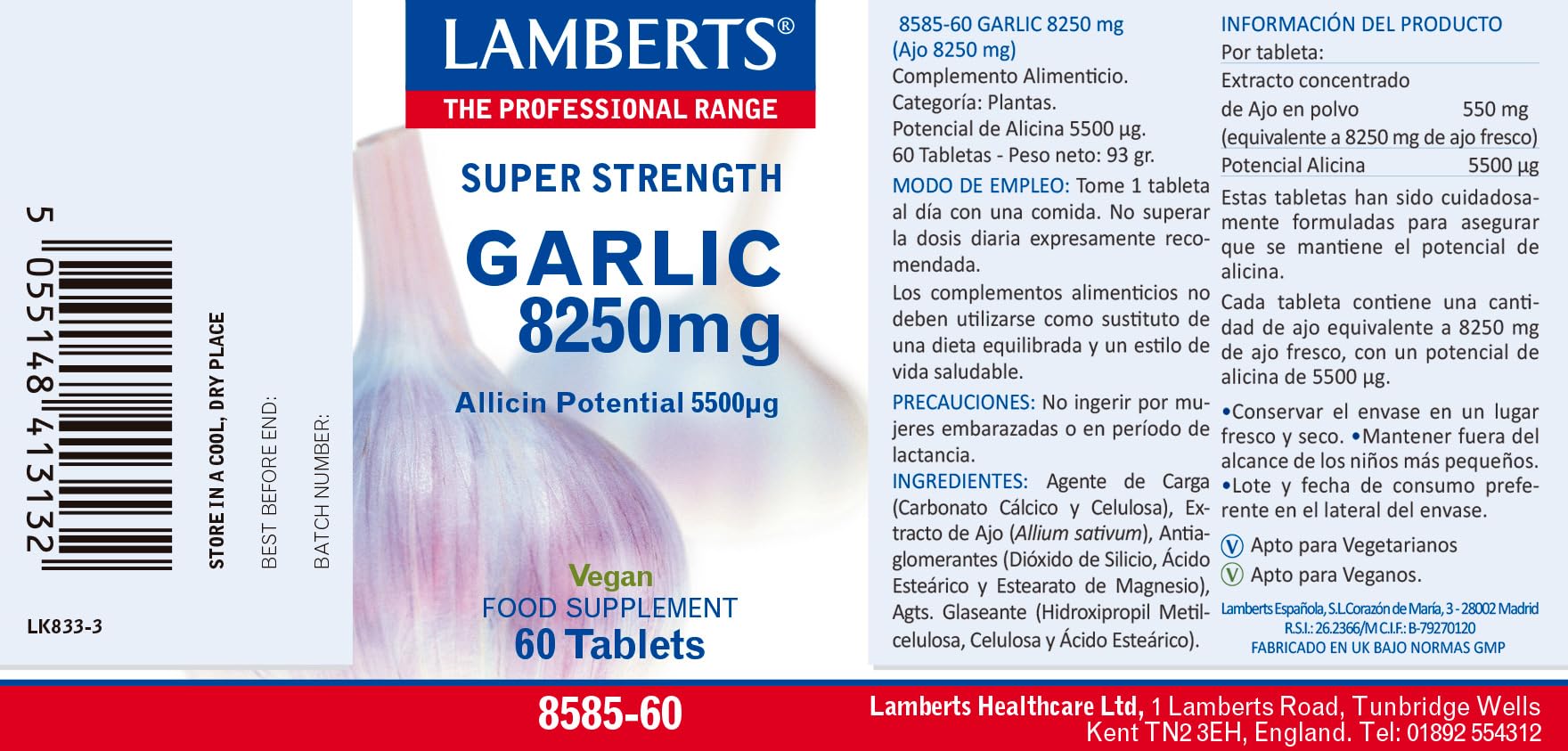 Lamberts Ajo 8250mg - 60 Tabletas