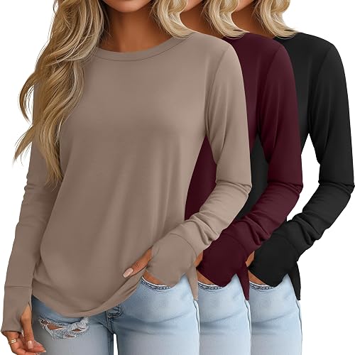 Huukeay 3 Pack Women's Long Sleeve Shirts with Thumb Holes,