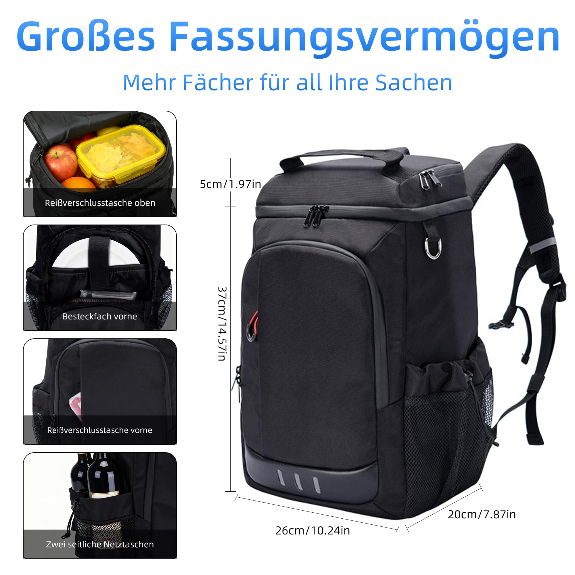 Camping Kühlrucksack,24L Kapazität Isolierter Picknickrucksack, Wasserdichter Rucksack-Kühler Auslaufsicher Tragbare Weiche Kühltasche für Strand, Reisen, Picknick