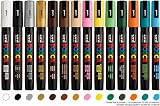 POSCA Coffret 14 Marqueurs Peinture PC-5M Pointe Moyenne – Couleurs Assorties Opaques – Marqueur Permanent à Base d’Eau pour Papier, Bois, Verre, Textile et DIY - pochon offert - 5