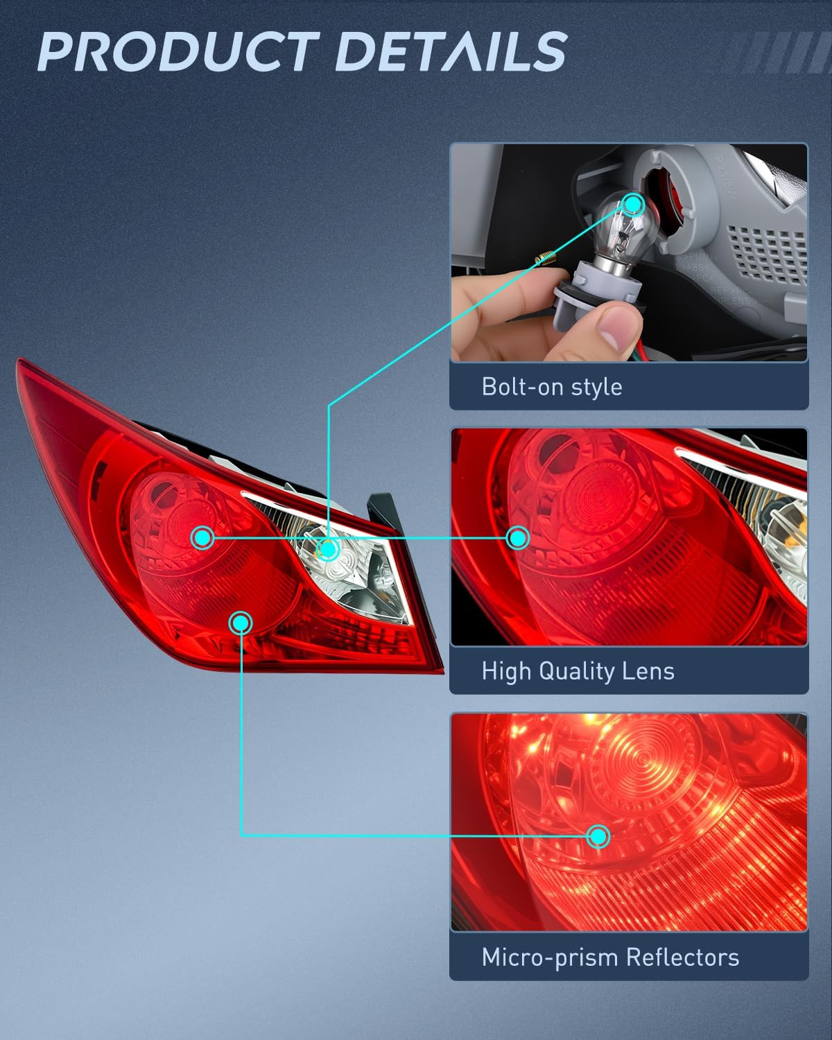 Nilight Taillight Assembly Compatible with 2011 2012 2013 2014 Hyundai Sonata Sedan 4-Door Outer Tail Light OE Style Rear Lamp Replacement Driver Side