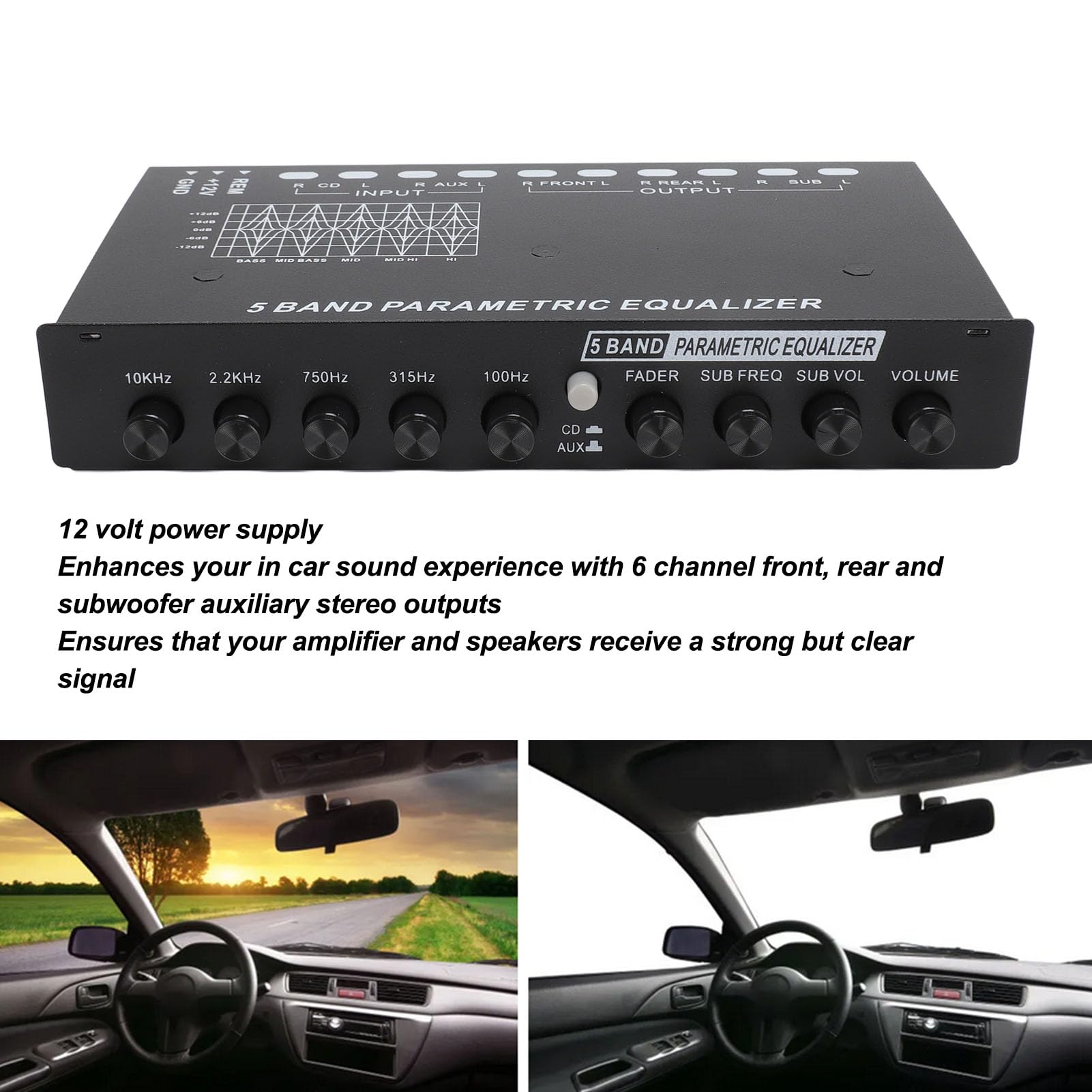 Ausla 5 Band Car Sound Equalizer, 50-130Hz Subwoofer