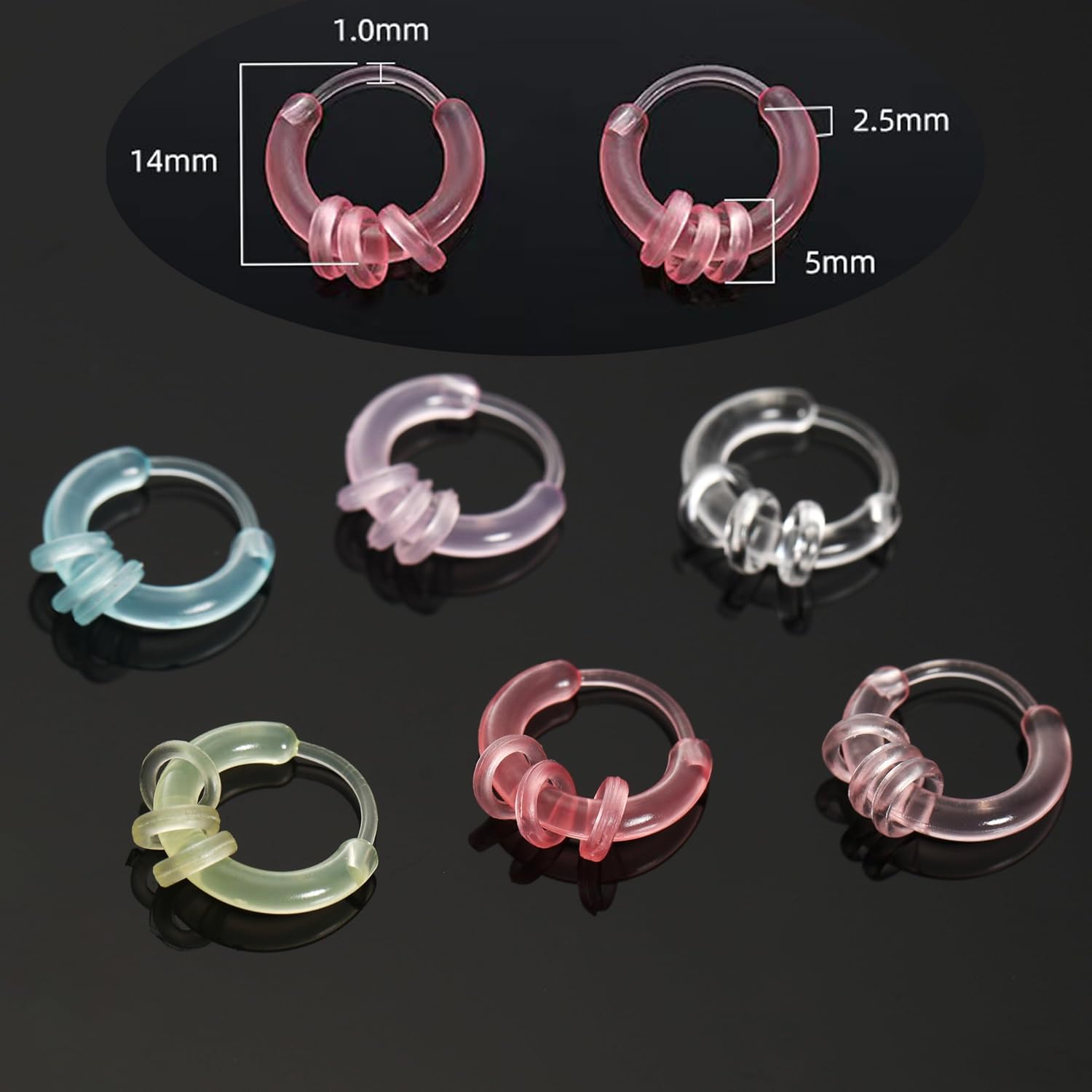 Unisex Plastic Hoop Ear Retainers & Nose Rings Set, 12 Pairs, Anti-Allergy, With Buckle