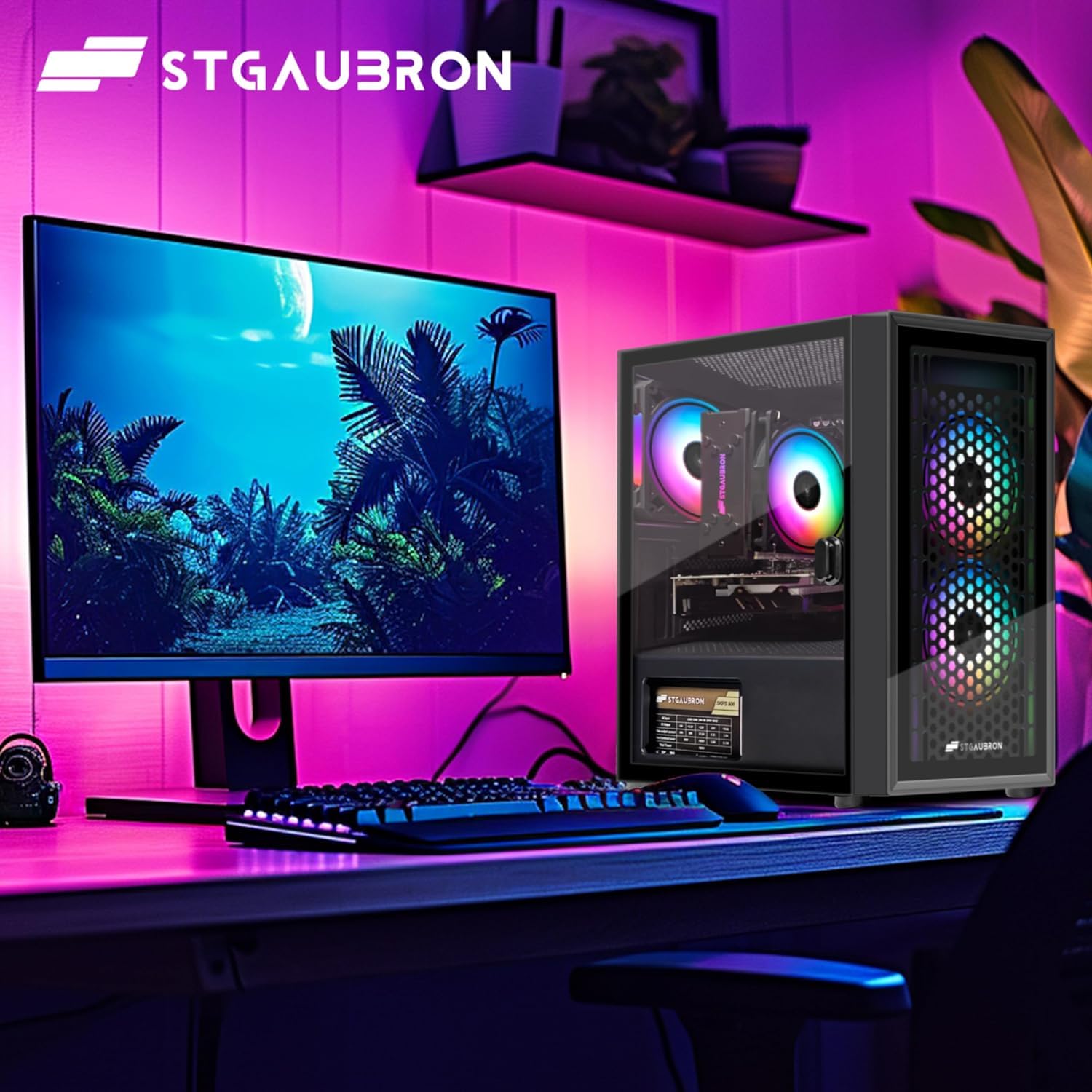 High-performance Intel i7 Xeon, Radeon RX 560 gaming PC desktop.