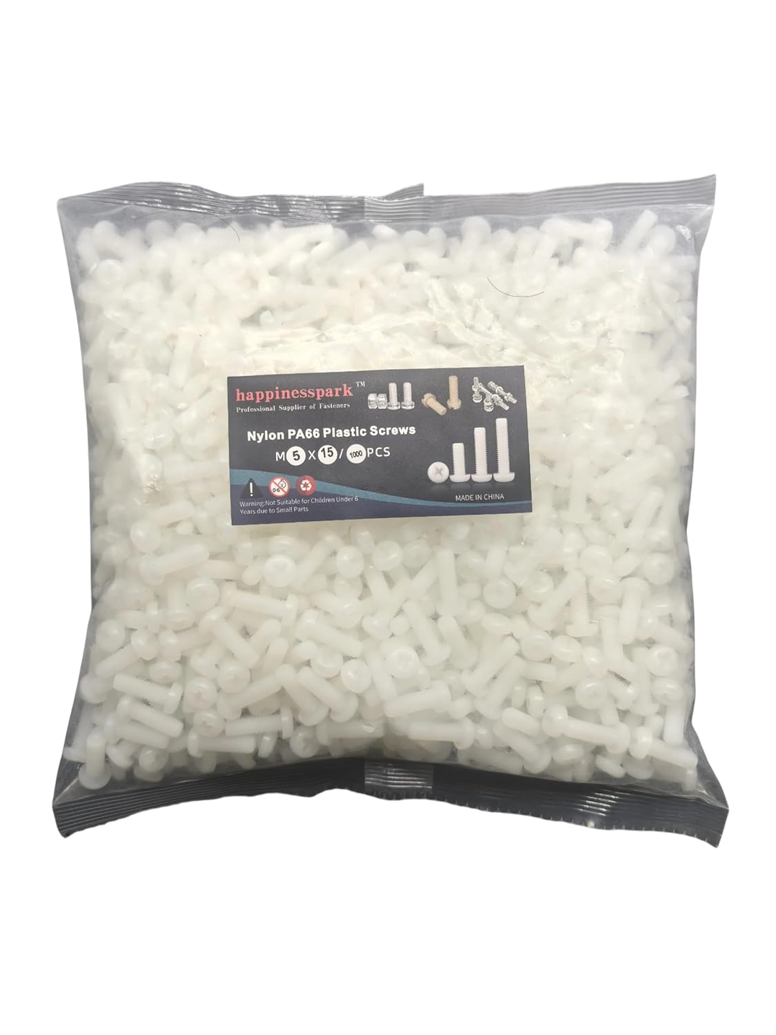 Nylon PA66 1000PCS M5x35 Metric Cross Phillips Pan Head Screws - Chemical Resistant Fastener Kit, Non-Conductive Bolts for PCB/Automotive Assembly