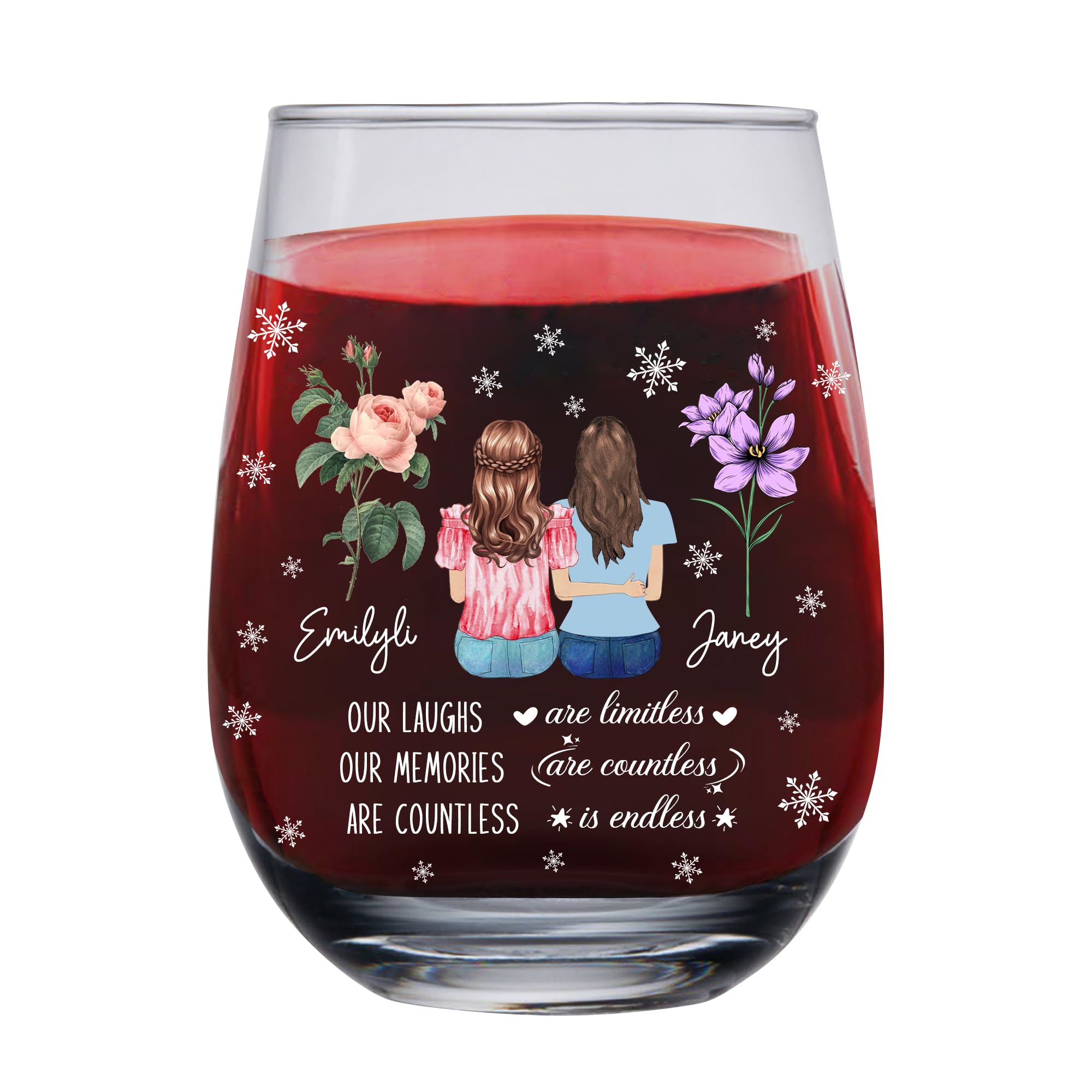 Personalized Birth Flower Wine Glass Mug Custom Best Friend Mug Bestie Name Portrait Mug Sisters Mug Floral Glasses Cup Christmas Friendship Gifts