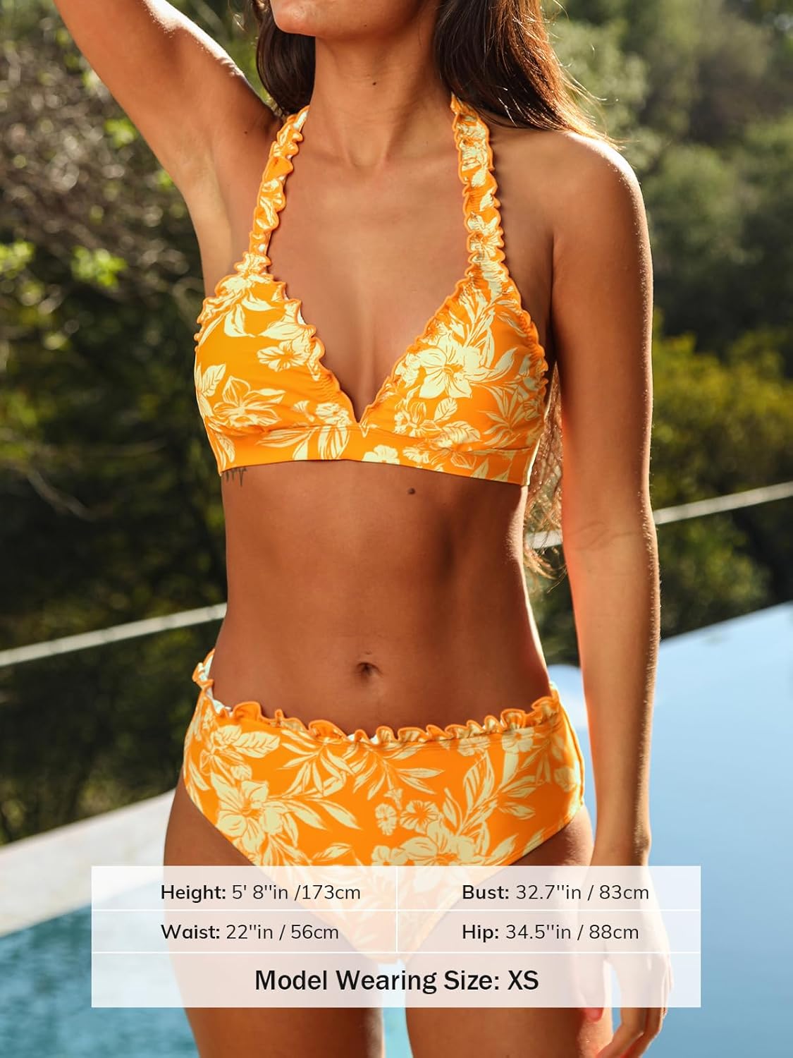 CUPSHE Women's Bikini Sets Two Piece Swimsuit Halter Tie Bathing Suit V Neck Mid Rise Ruffle Back Hook - Image 4