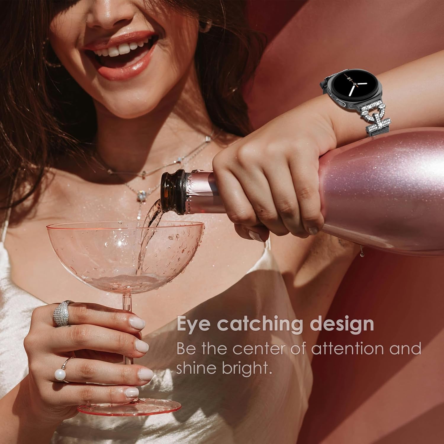 NewWays Compatible for Samsung Galaxy Watch 8 40mm 44mm/8 Classic 46mm Bands, Women Metal Replacement Bling Jewelry Bracelet Rhinestone Strap Wristband for Galaxy Watch 8/8 Classic - Image 8