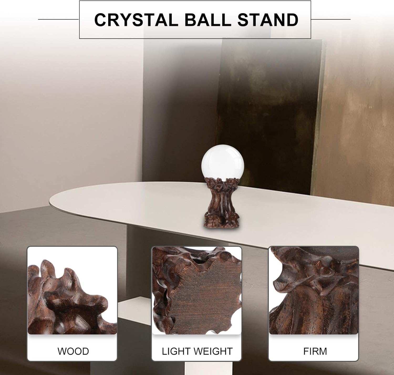 DOITOOL Wood Crystal Ball Stand 2.36X1.77X1.57In Sphere Display Pedestal for Home Decor Wooden Carving Base for Crystal Orb Holder