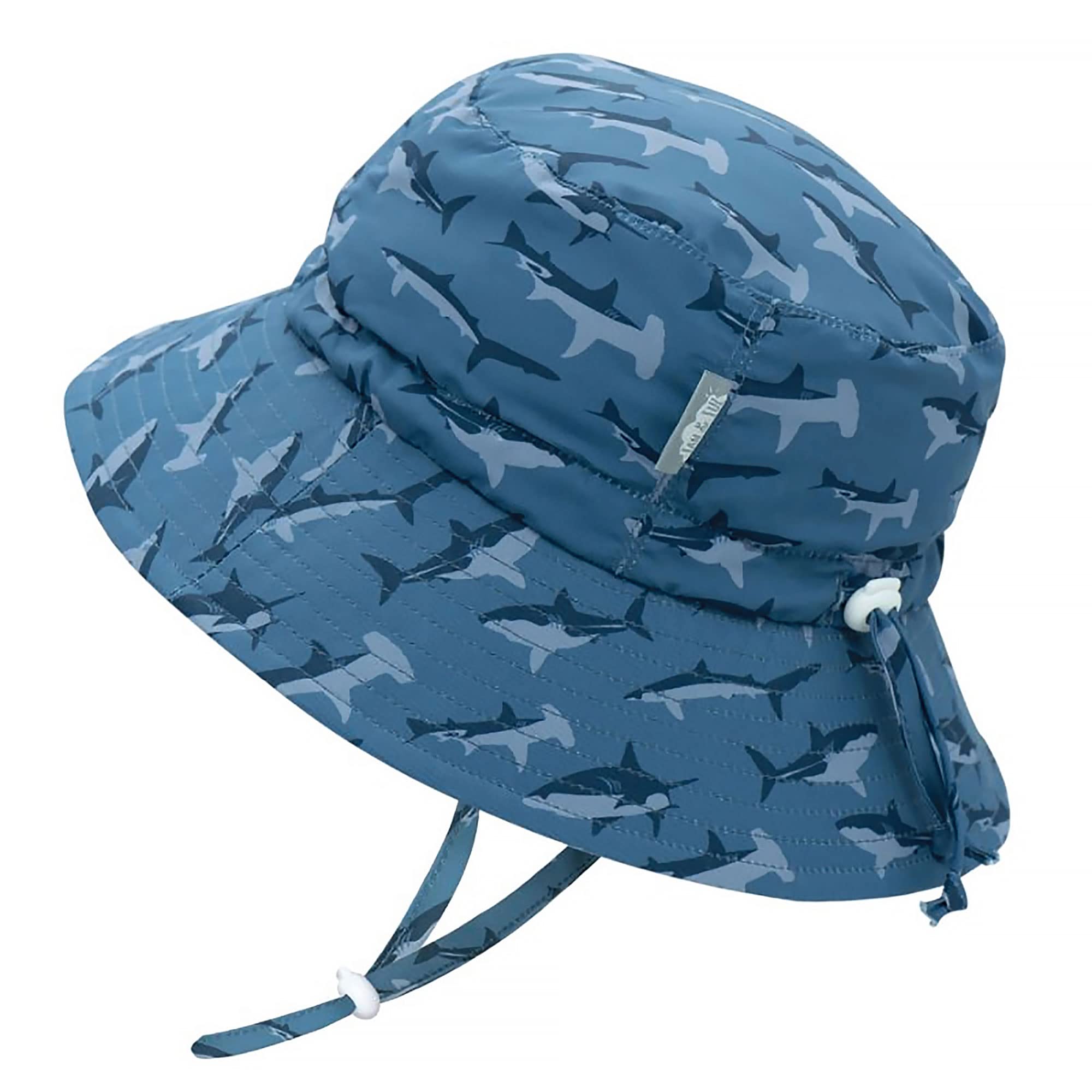 JAN & JUL Beach Toddler Boys Bucket Sun-Hats with Strap, Adjustable (L: 2-5T, Shark)
