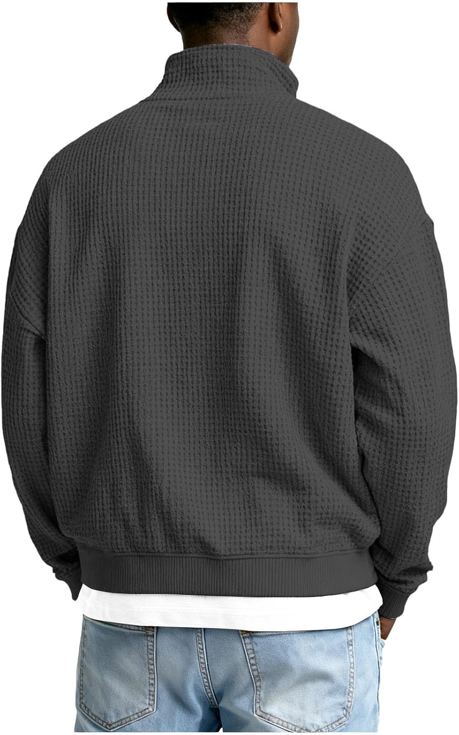 Lmdudan Mens Waffle Sweatshirt Casual Stand Collar Quarter Zip Pullover 2026 Spring Summer Ribbed Long Sleeve Sweatshirts