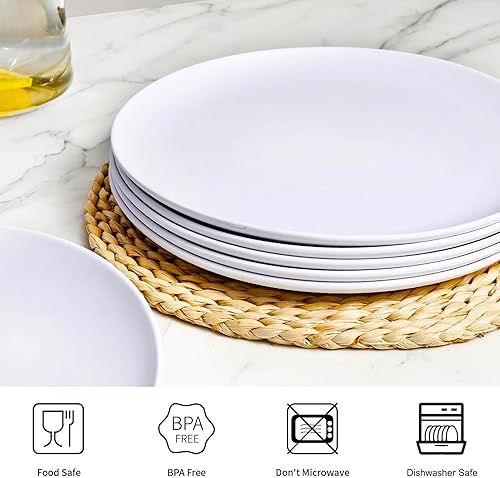Miniatura 8 de TP Platos llanos de melamina de 10 pulgadas, juego de 6 platos irrompibles para servir en interiores y exteriores, servicio de cena irrompible para