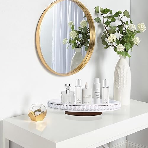 Miniatura 7 de HPC Decor - Organizador de madera Lazy Susan con cuentas de 12 pulgadas, decoración de mesa de granja, redonda Lazy Susan para armario de mesa,