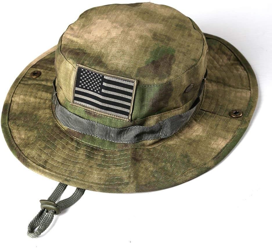 Breathable Mesh Boonie Hat, Wide Brim Sun/Fishing Hat, Adjustable Chin Strap