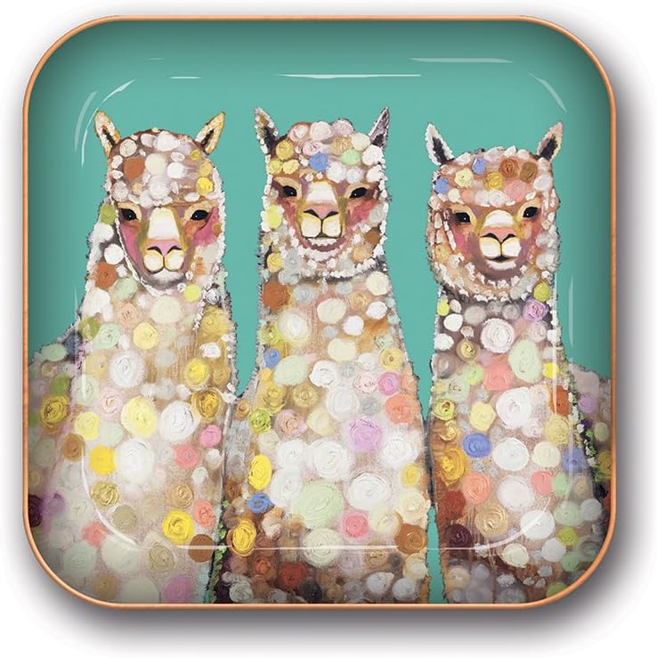 Small Metal Catchall Tray by Studio Oh! - Eli Halpin Alpaca - 3.75" x 3.75" - Dish Tray with Unique Full-Color Artwork - Holds Jewelry, Change, Paperclips & Trinkets