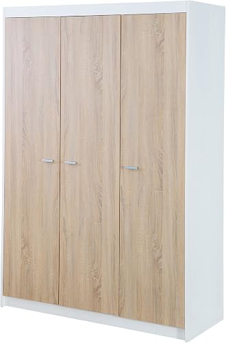 roba Chambre Bébé Complète Gabriella - Lit Évolutif 70 x 140 cm + Commode à Langer Étroit + Armoire 3 Portes - Blanc/Décor Bois - 12