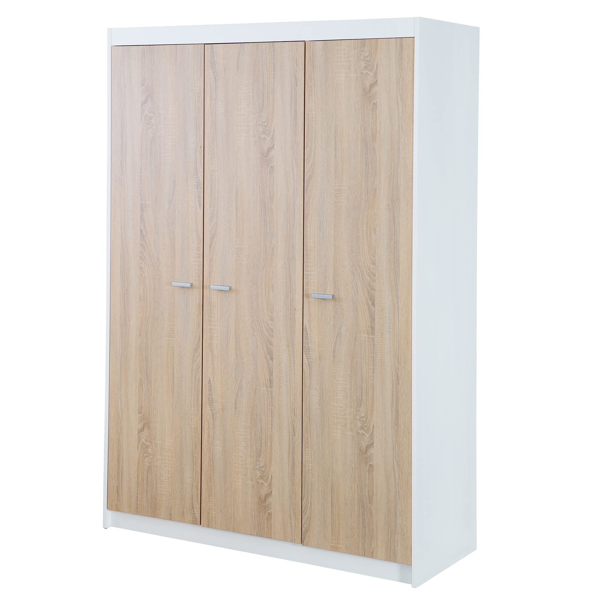 roba Chambre Bébé Complète Gabriella - Lit Évolutif 70 x 140 cm + Commode à Langer Étroit + Armoire 3 Portes - Blanc/Décor Bois