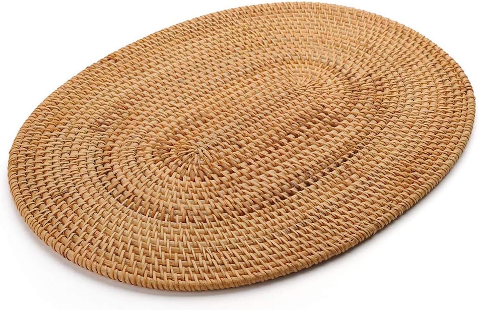 Rattan Table Mat Handmade Oval Rattan Placemat Non Slip Mats Heatproof Mat Decoration Crafts for Kitchen Home(Natural, 40x30cm)