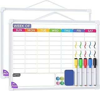 MaxGear Weekly Calendar Dry Erase Board for Wall, 16"x12" Small Hanging Double-Sided White Board with 5 Markers & 4 Magnets, Portable Whiteboard for Students - Planning, Drawing, Memo, to Do List