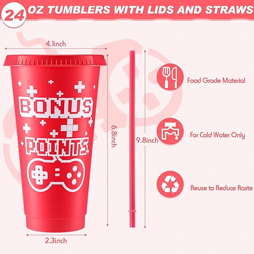 Miniatura 10 de Mifoci Vasos de plástico reutilizables con tapas y pajillas, para videojuegos, regalo de fiesta de videojuegos, botella de agua para adultos y
